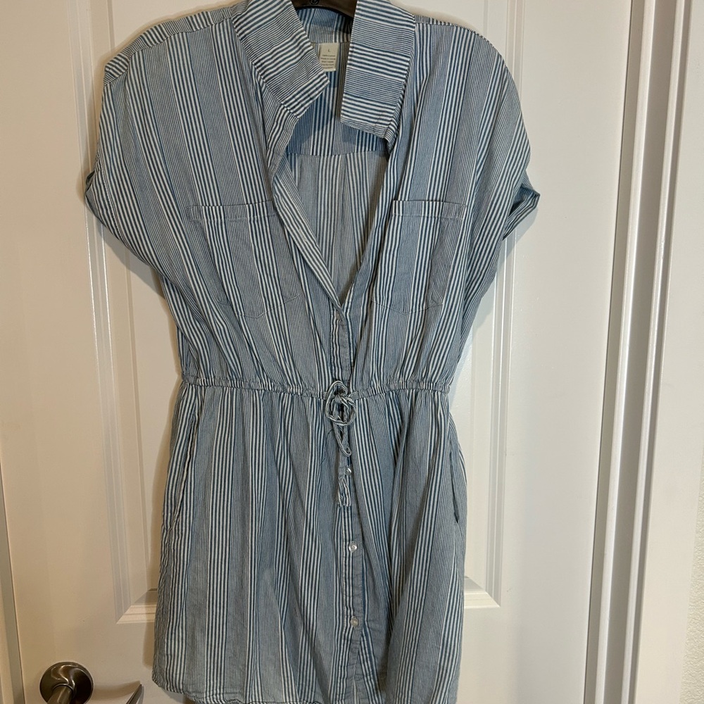 Blue Striped Button-Up Dress